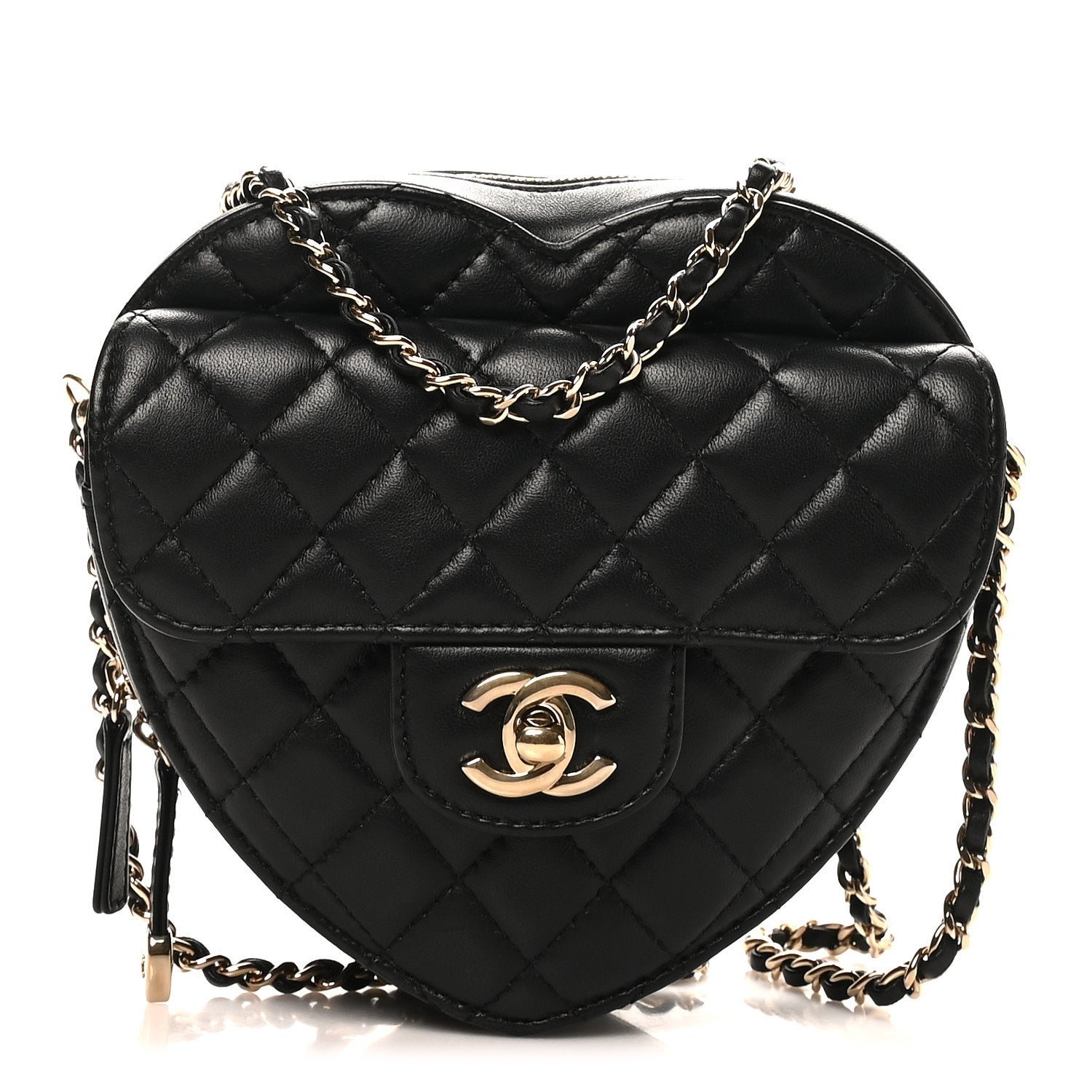 Chanel Lambskin Quilted CC In Love Heart Bag Black