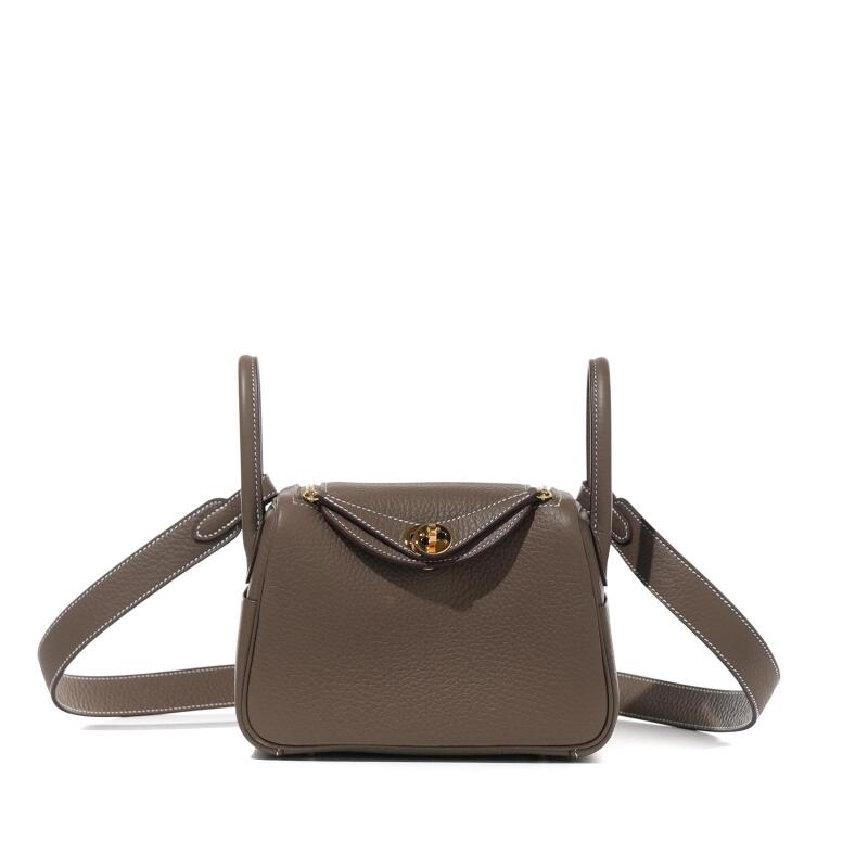 Hermes Etoupe Clemence Mini Lindy II Gold Hardware, 2024