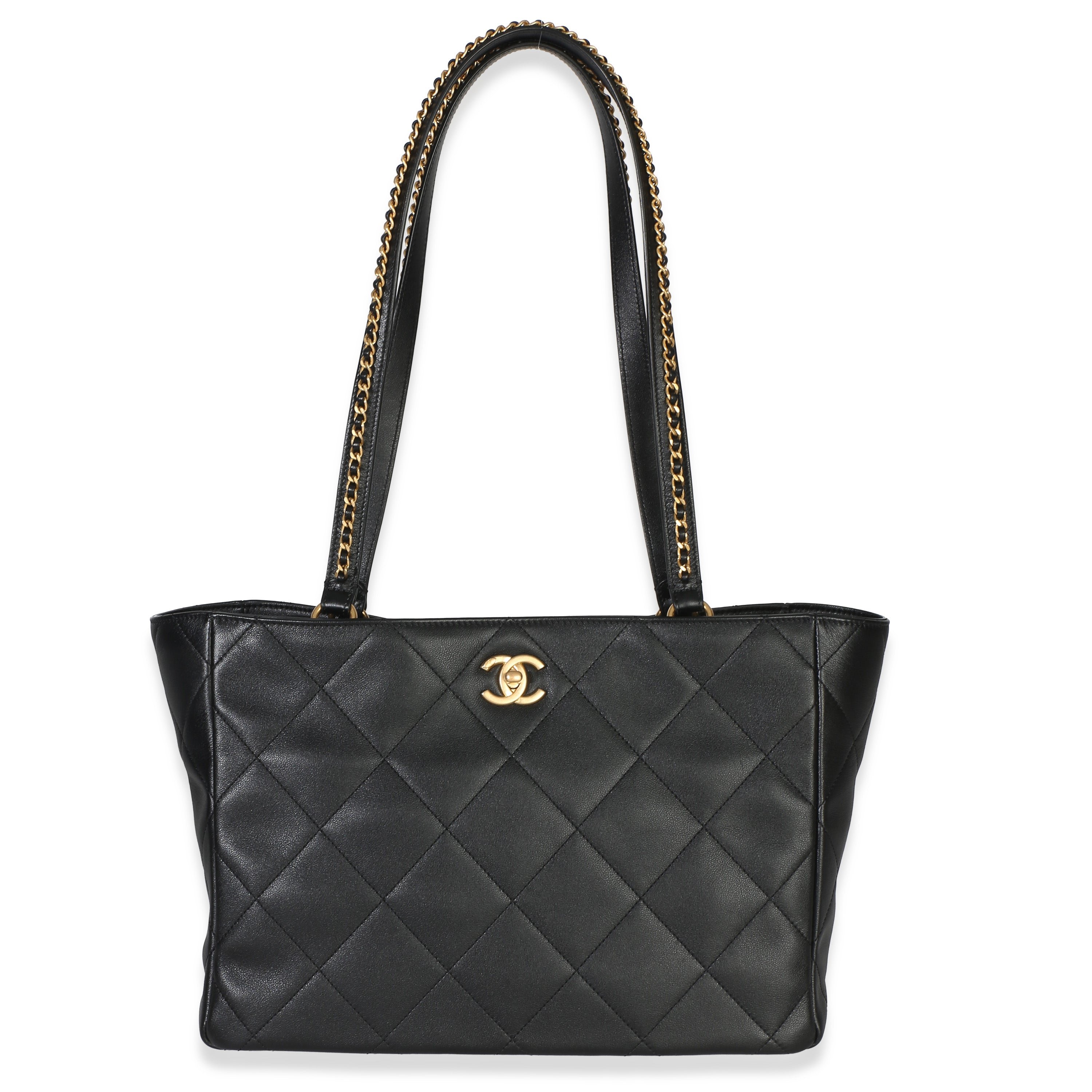 Black Quilted Calfskin Book Pocket Shopping Tote