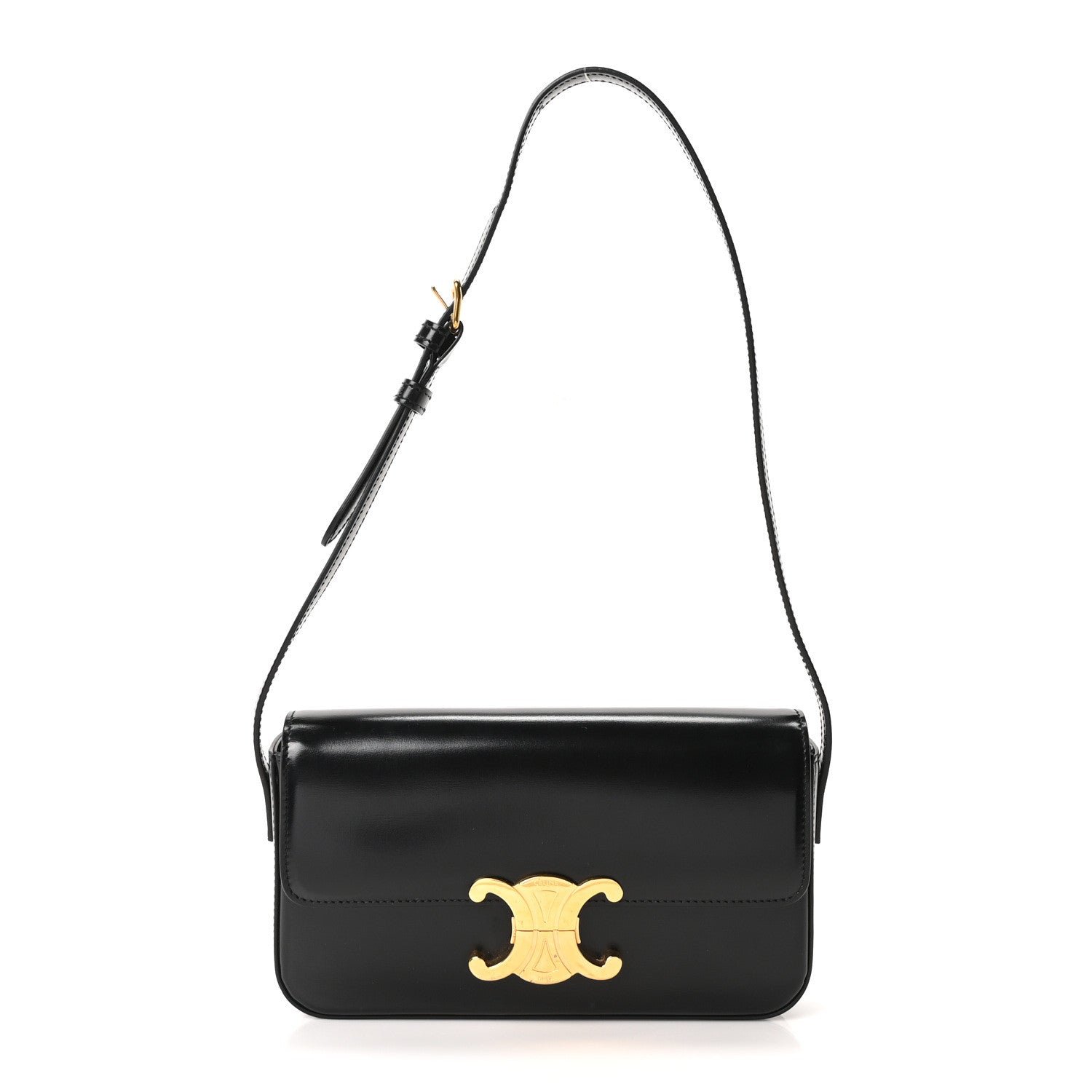 Celine Shiny Calfskin Triomphe Shoulder Bag Black