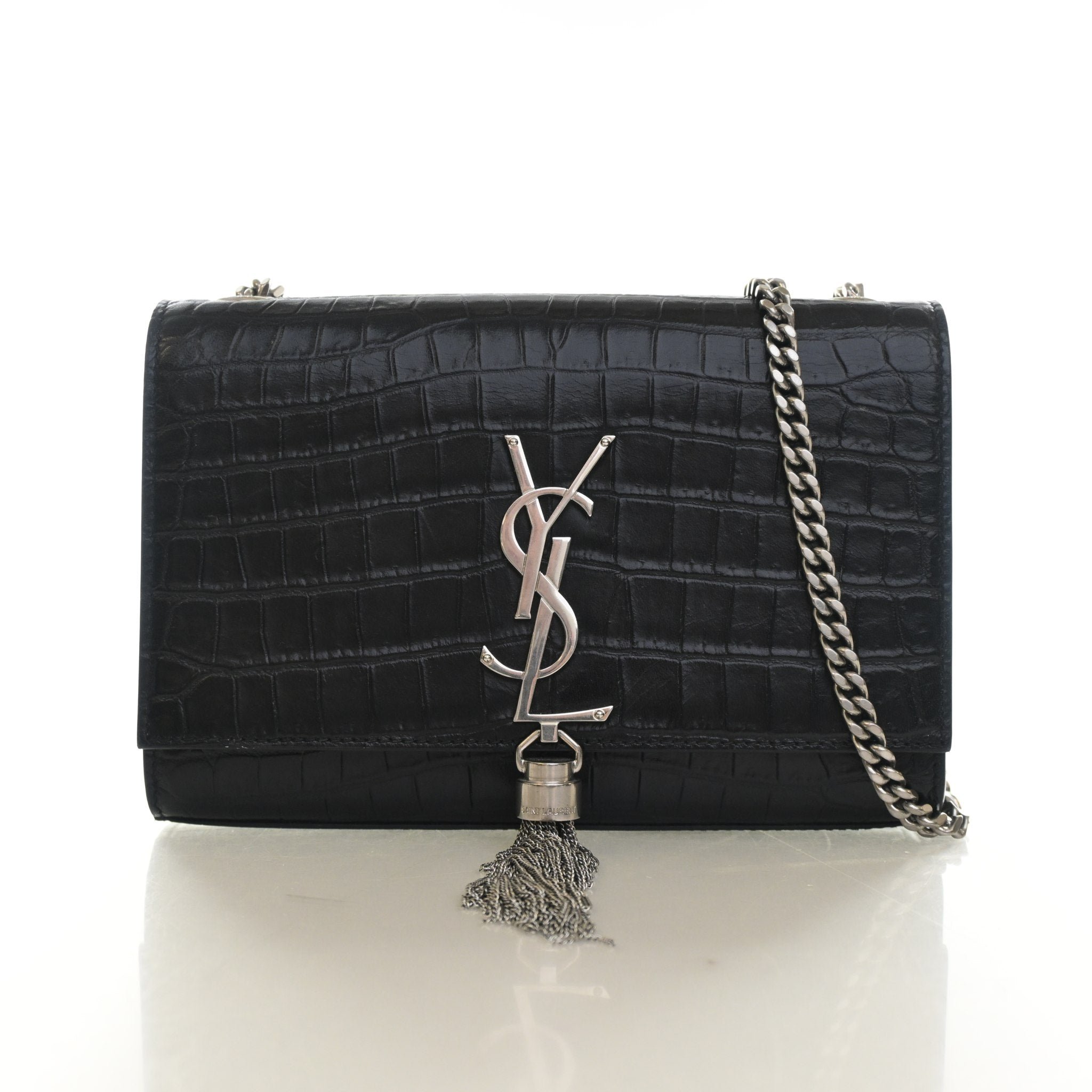 Saint Laurent Small Crocodile Embossed Leather Kate Tassle Bag