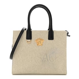 Versace Canvas Calfskin La Medusa Tote Bag Beige