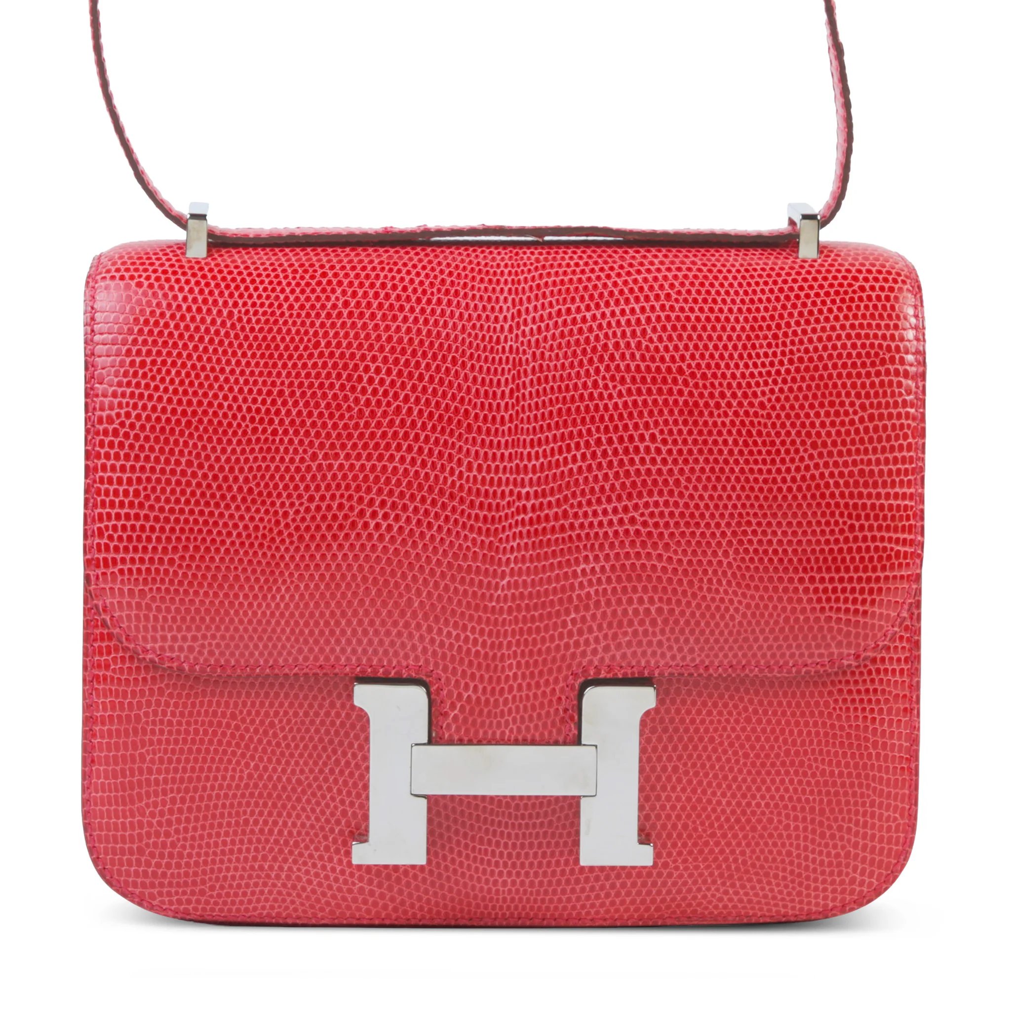 Very Good ( Rank A) HERMÈS Constance Mini Bougainvillea (A5) Lizard Palladium hardware Square N (2010)