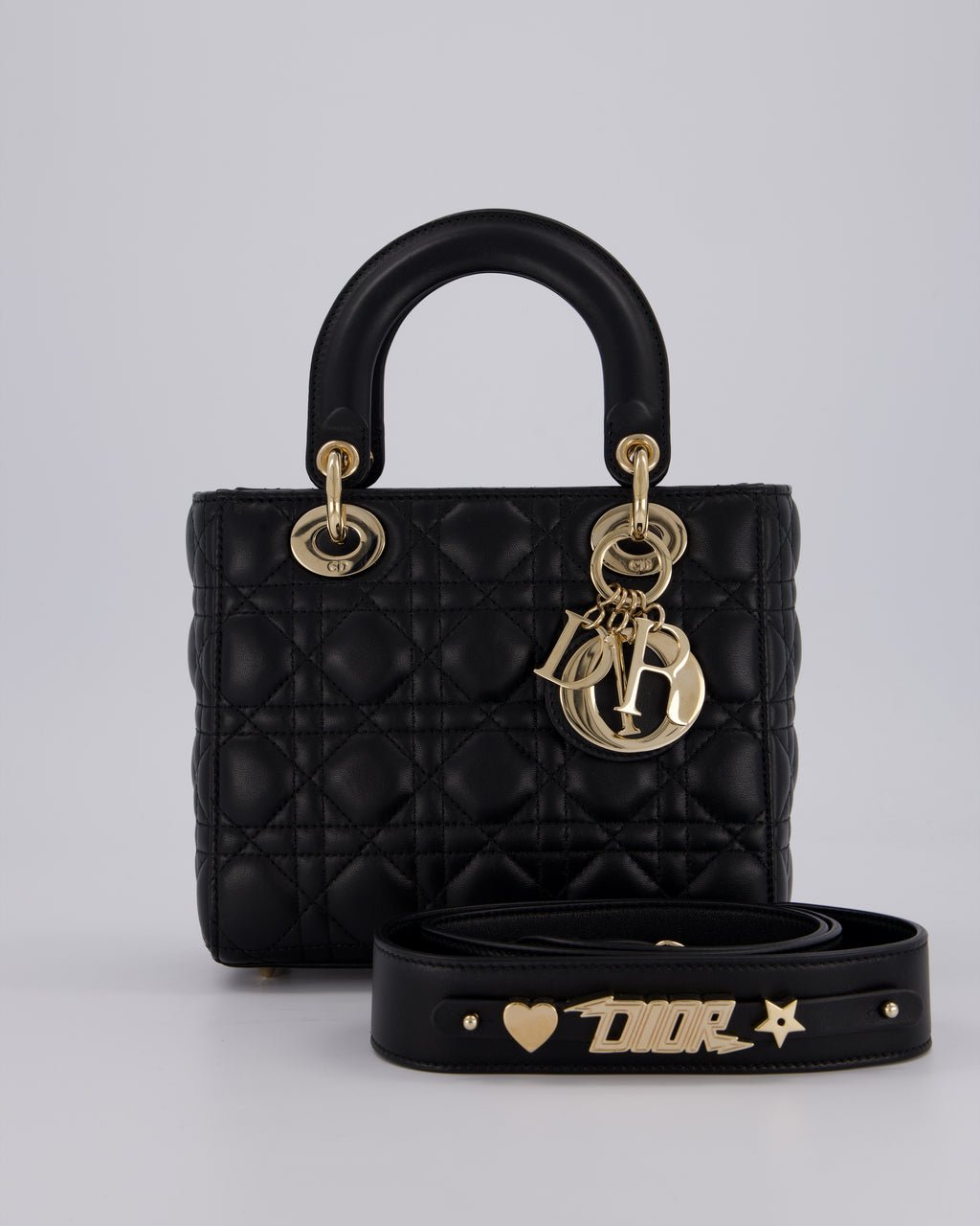 Christian Dior Black Small ABC Lady Dior Bag in Lambskin Cannage Leather with Champagne Gold Hardware