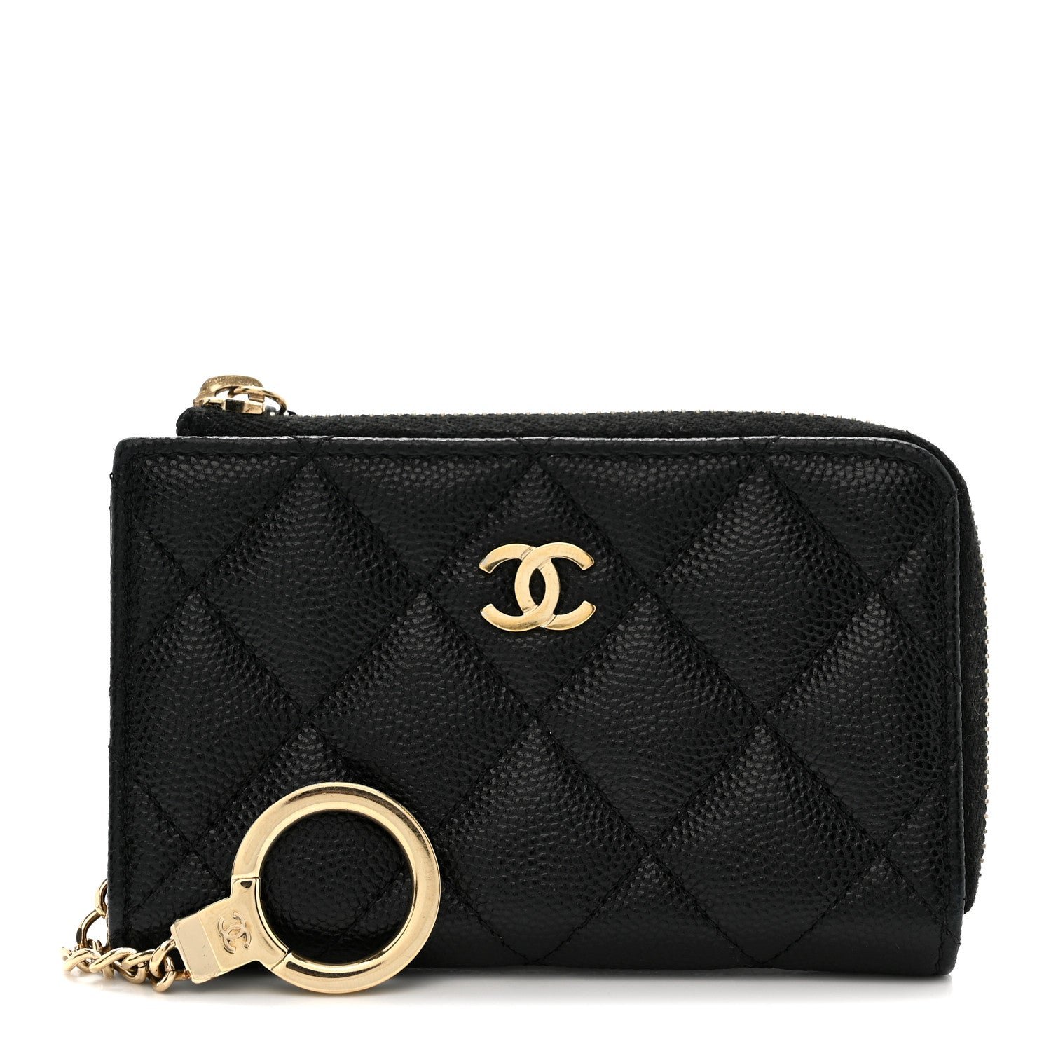 Chanel Caviar Quilted Zipped Key Holder Case Black