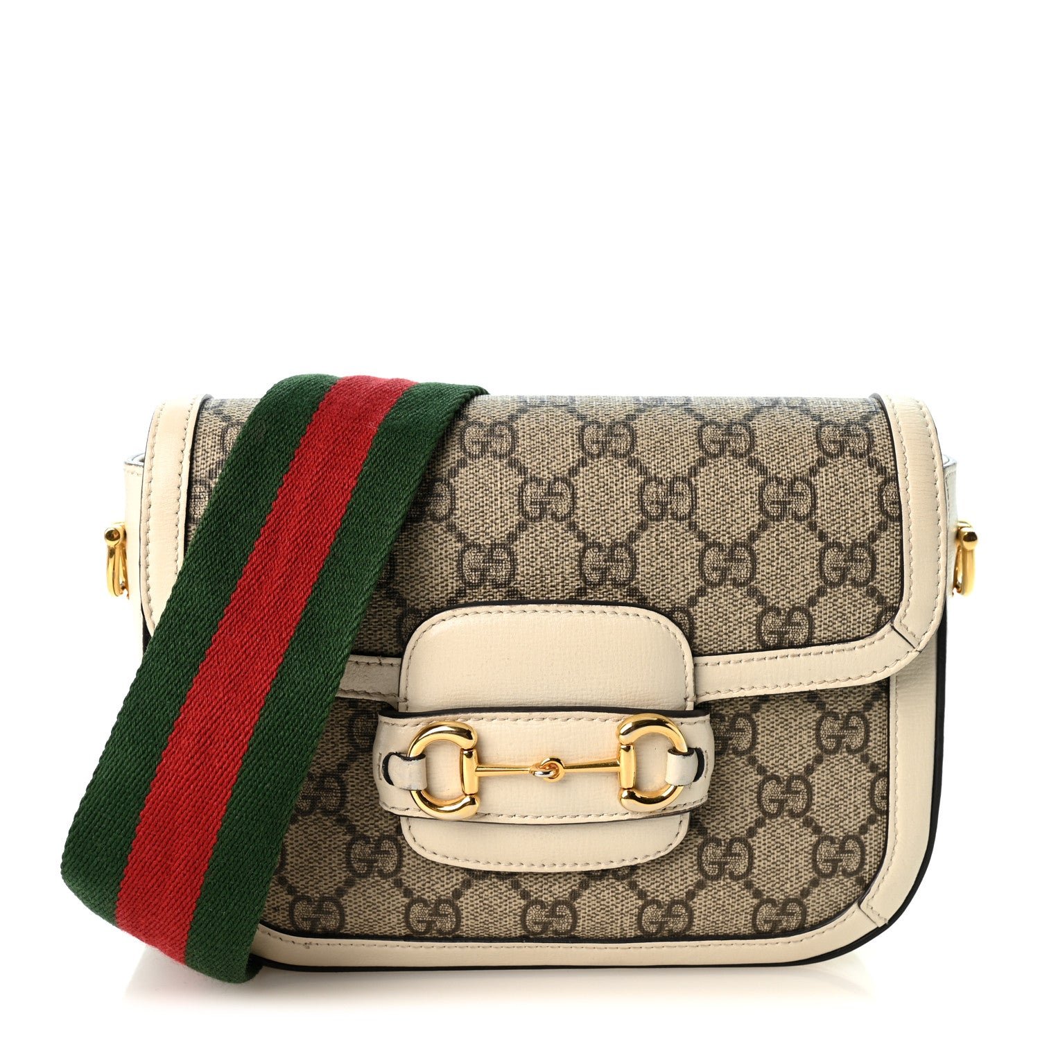 Gucci GG Supreme Monogram Web Mini Horsebit 1955 Shoulder Bag Beige Mystic White