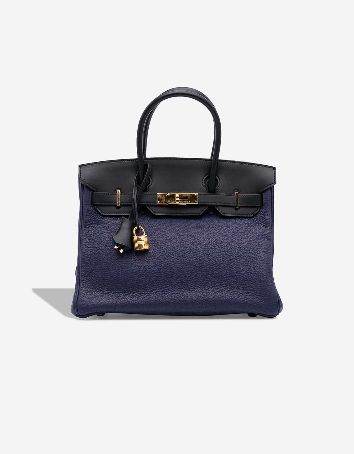 Hermes 
		Birkin 30 Clémence / Veau Sombrero Bleu Encre / Mykonos / Bleu Obscur    