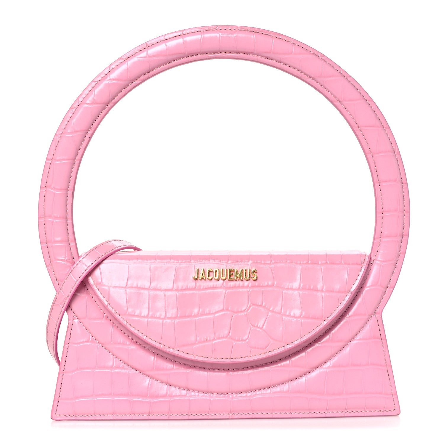 Jacquemus Jacquemus Calfskin Crocodile Embossed Le Sac Rond Pink