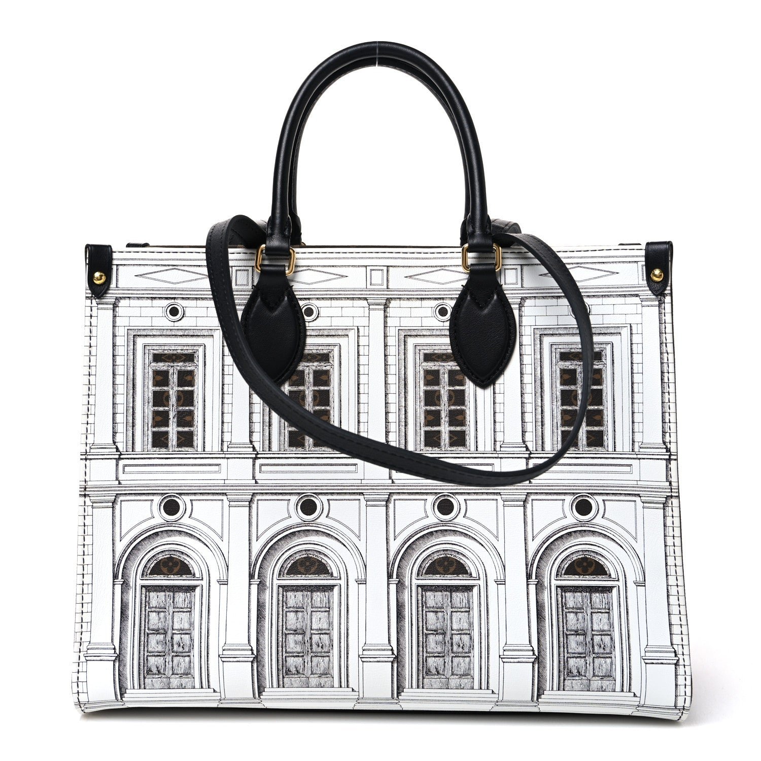 Louis Vuitton X FORNASETTI Calfskin Architettura Onthego MM Black White