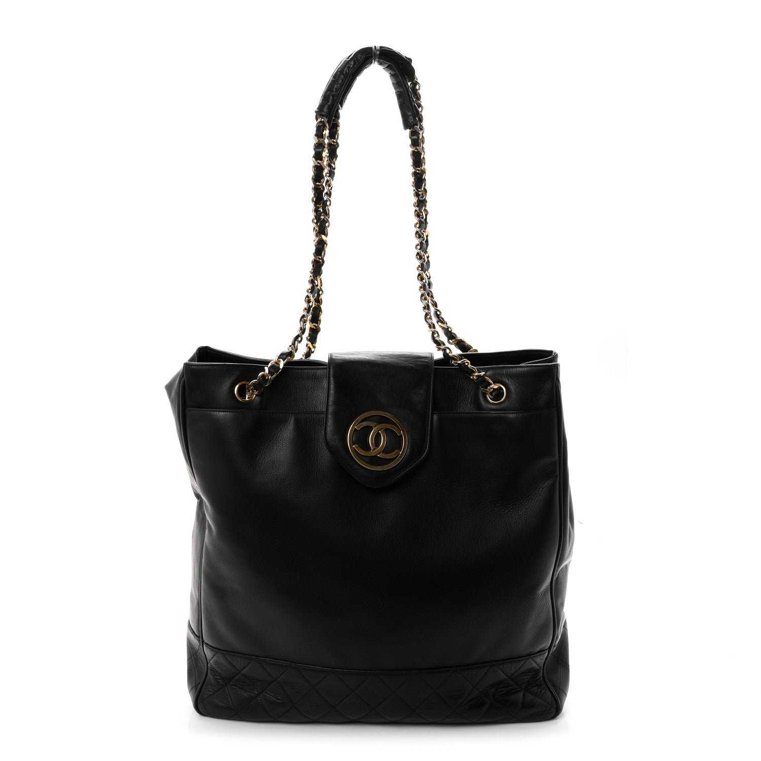 Chanel Lambskin Quilted Shopping Tote Black
