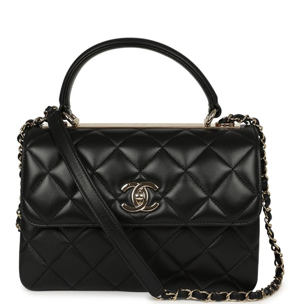 Chanel Medium Trendy CC Top Handle Flap Black Lambskin Light Gold Hardware