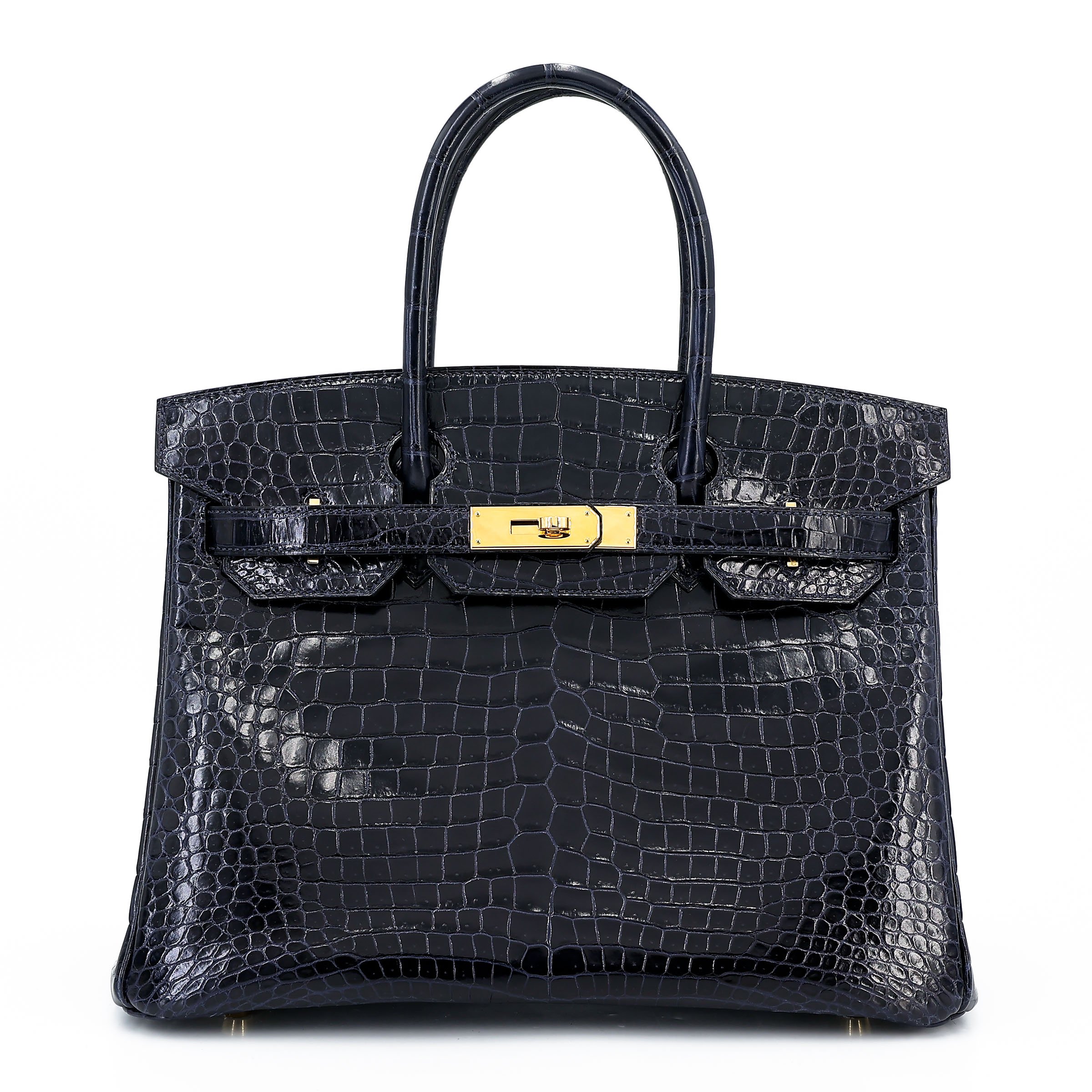 Excellent ( Rank SA ) HERMÈS Birkin 30 Bleu Baltique (8X) Shiny Porosus Crocodile Gold hardware T (2015)