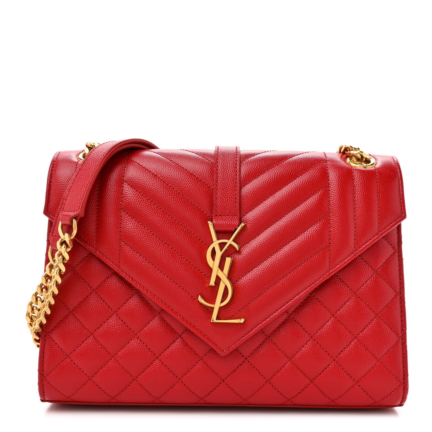 Saint Laurent Grain De Poudre Textured Mixed Matelasse Triquilt Medium Monogram Satchel New Red