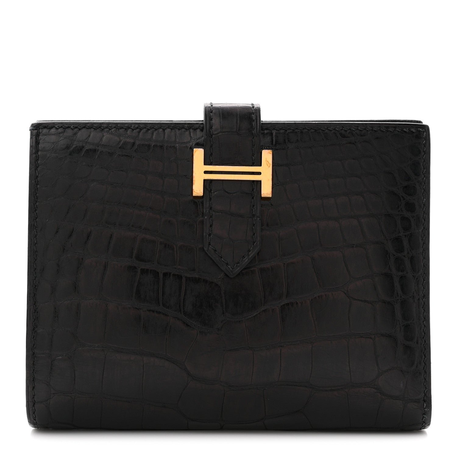 Hermes Matte Alligator Bearn Compact Wallet Black