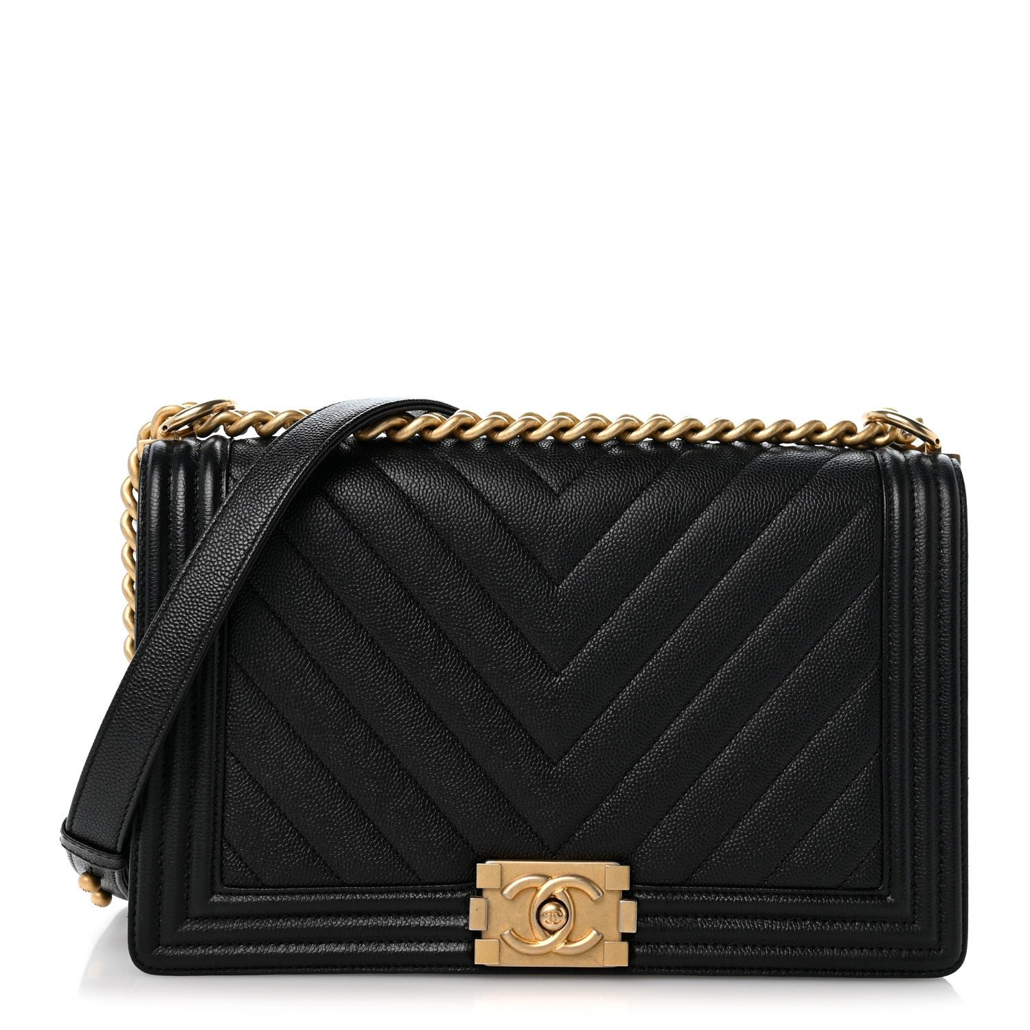 Chanel Caviar Chevron Quilted New Medium Boy Flap Black