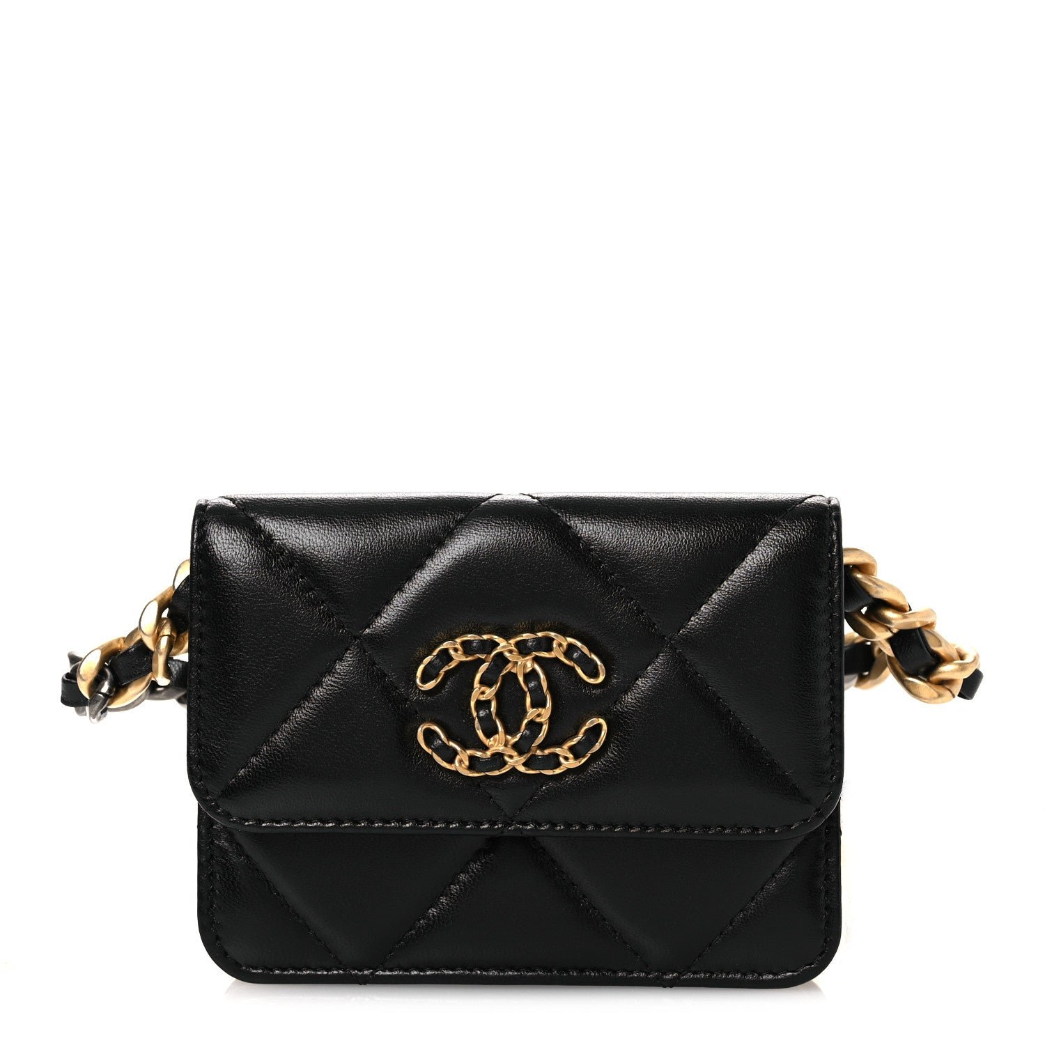 Chanel Lambskin Quilted Chanel 19 Flap Belt Bag Black