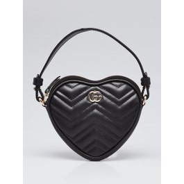 Gucci Black Quilted Leather Interlocking G Mini Heart Top Handle Crossbody Bag