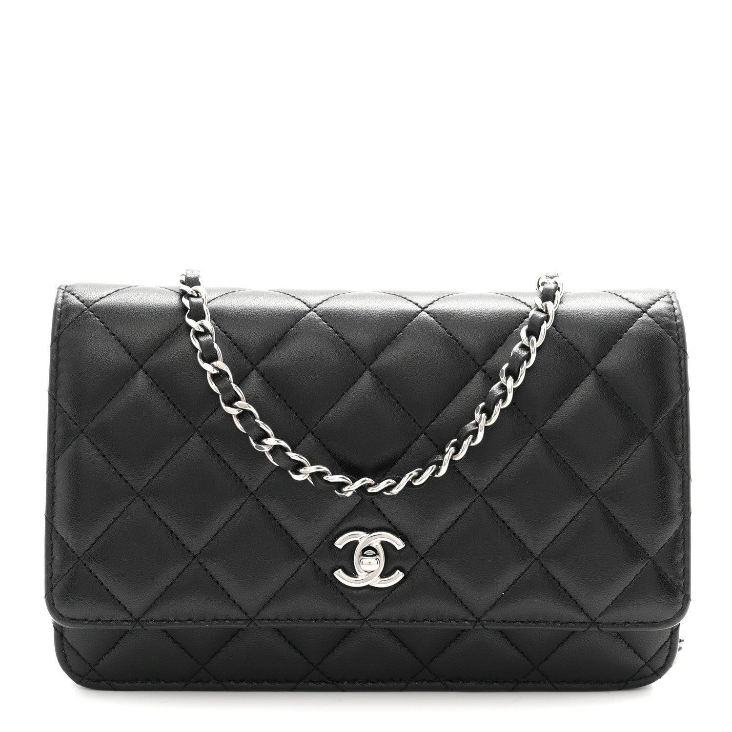 Chanel Lambskin Quilted CC Turnlock Wallet On Chain WOC Black