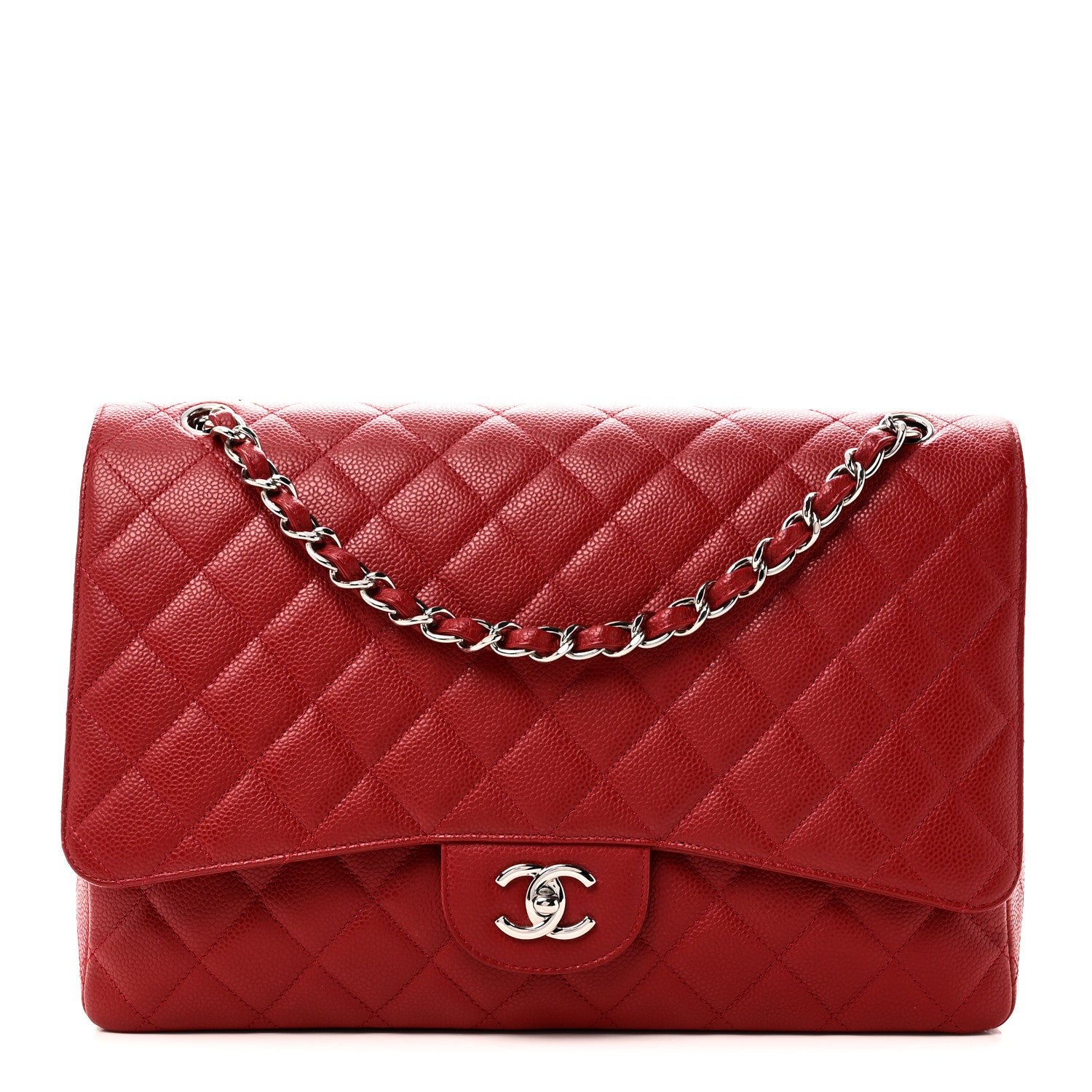 Chanel Caviar Quilted Maxi Single Flap Red