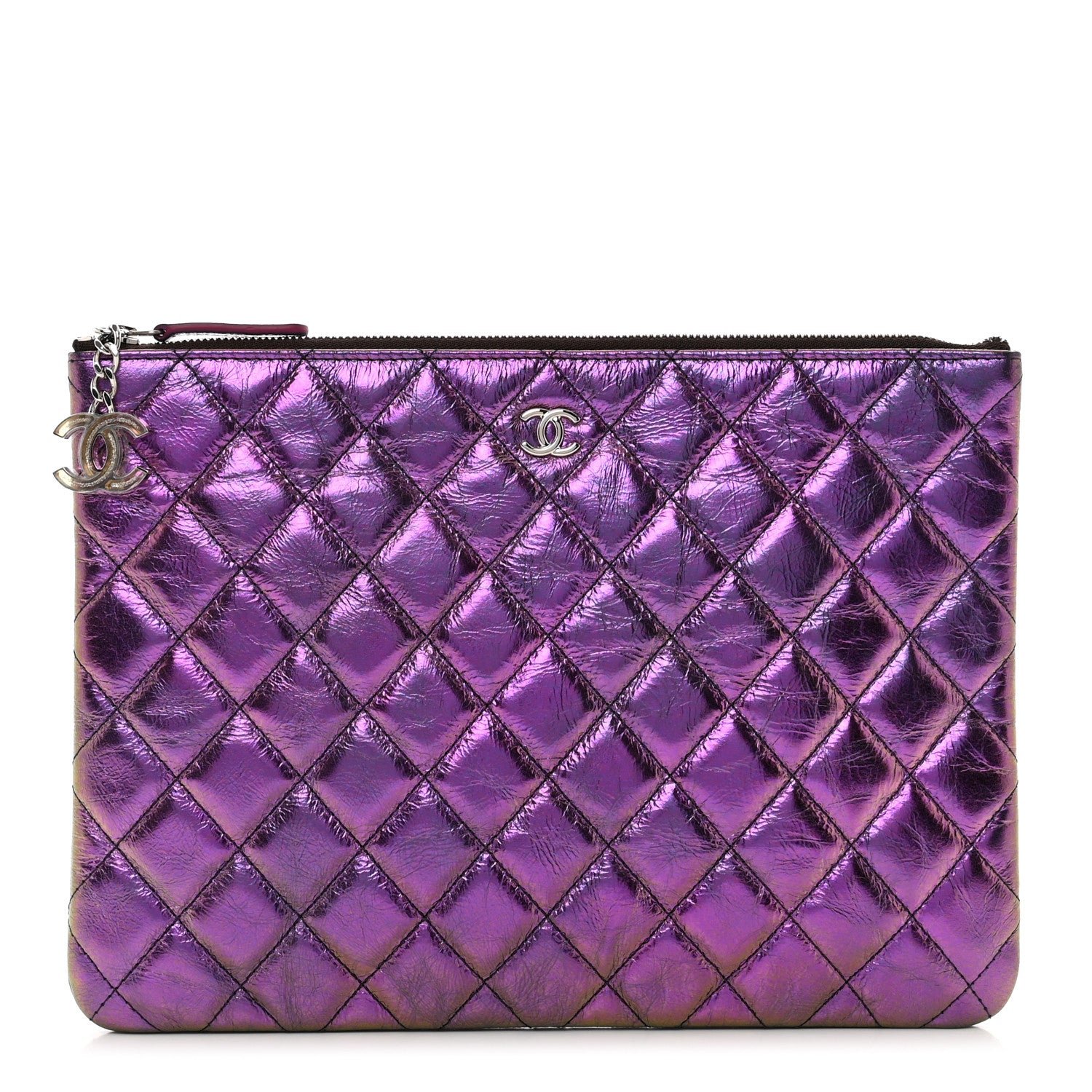 Chanel Iridescent Crumpled Calfskin CC Ripples Medium Cosmetic Case Purple