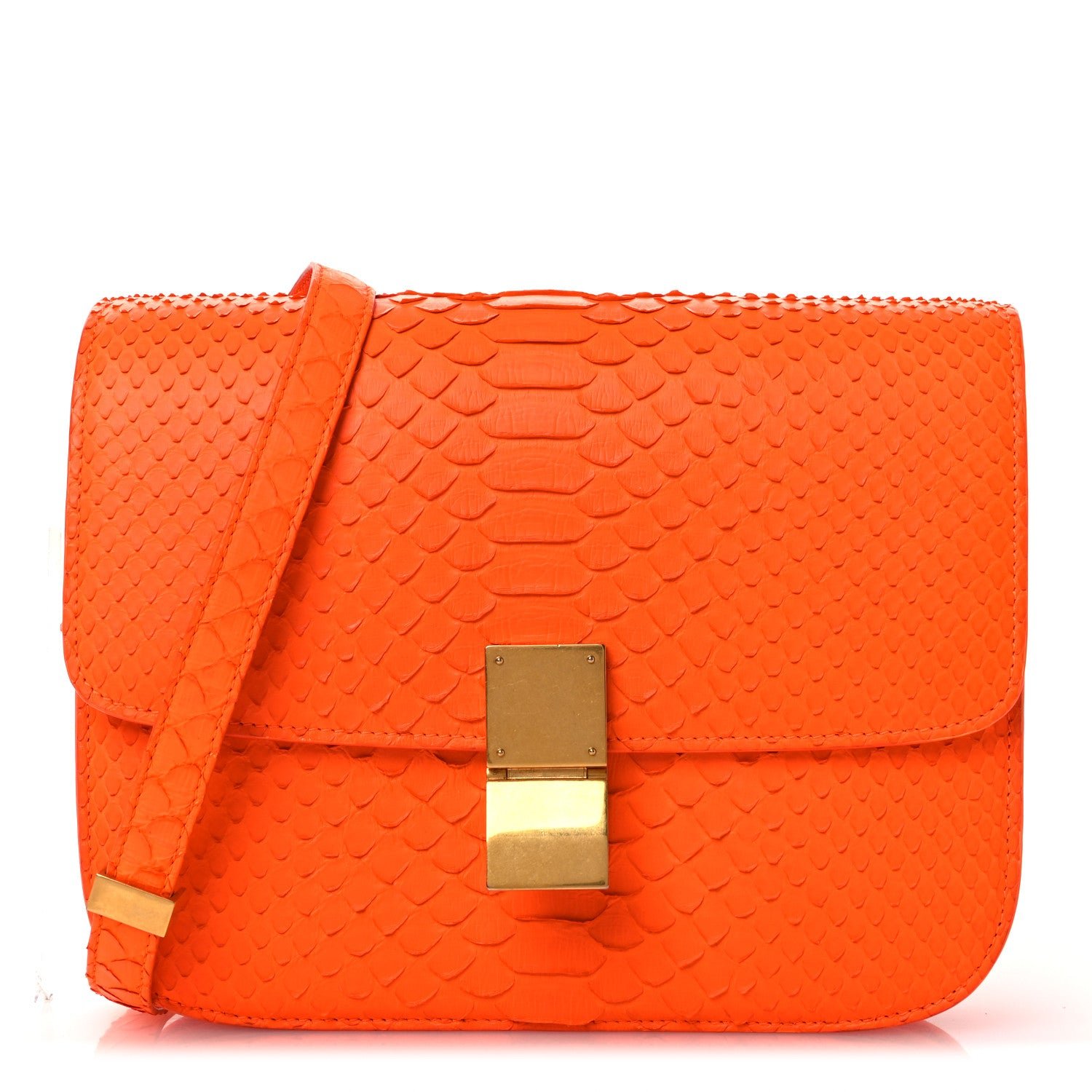 Celine Snakeskin Medium Classic Box Flap Orange