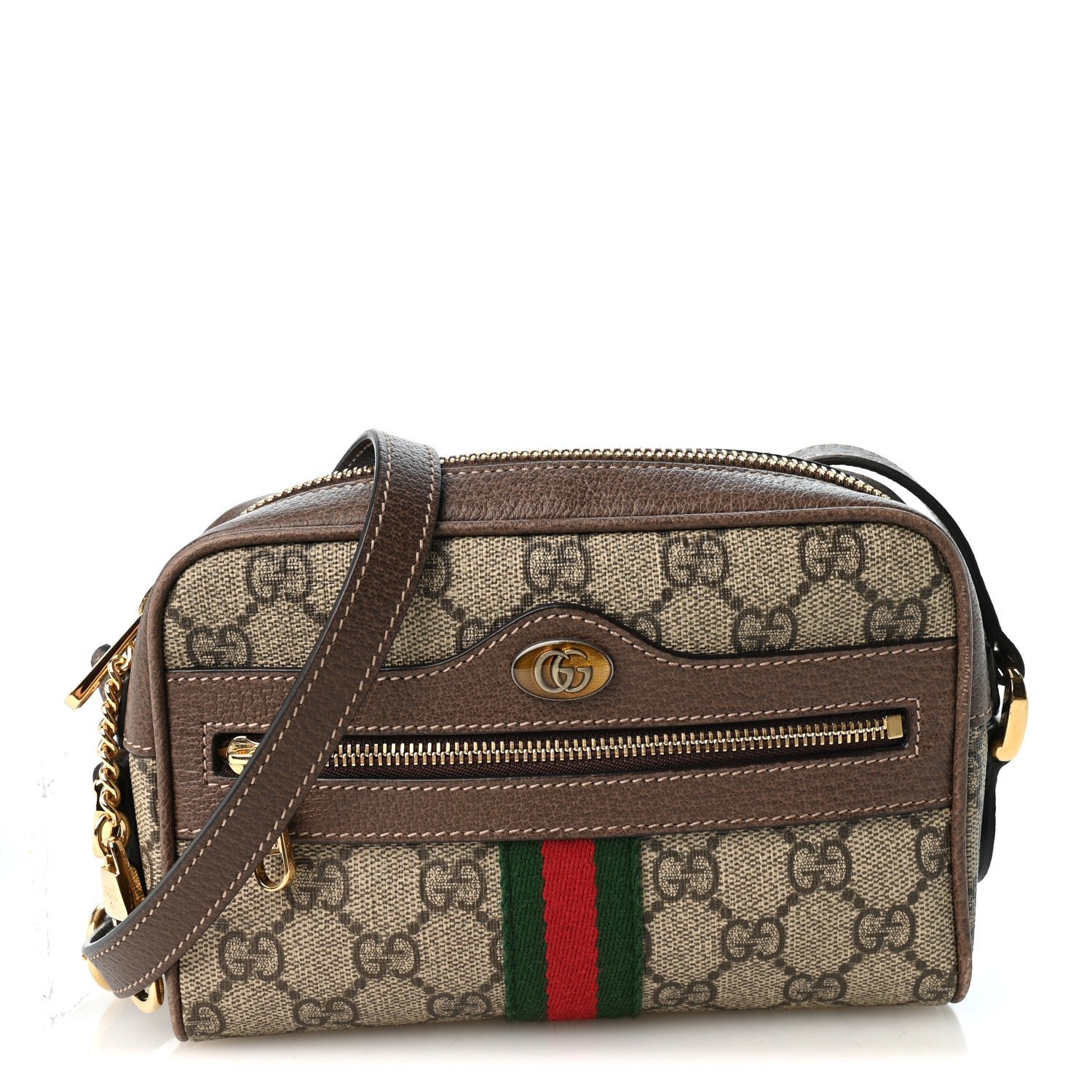 Gucci GG Supreme Monogram Web Mini Ophidia Shoulder Bag Brown