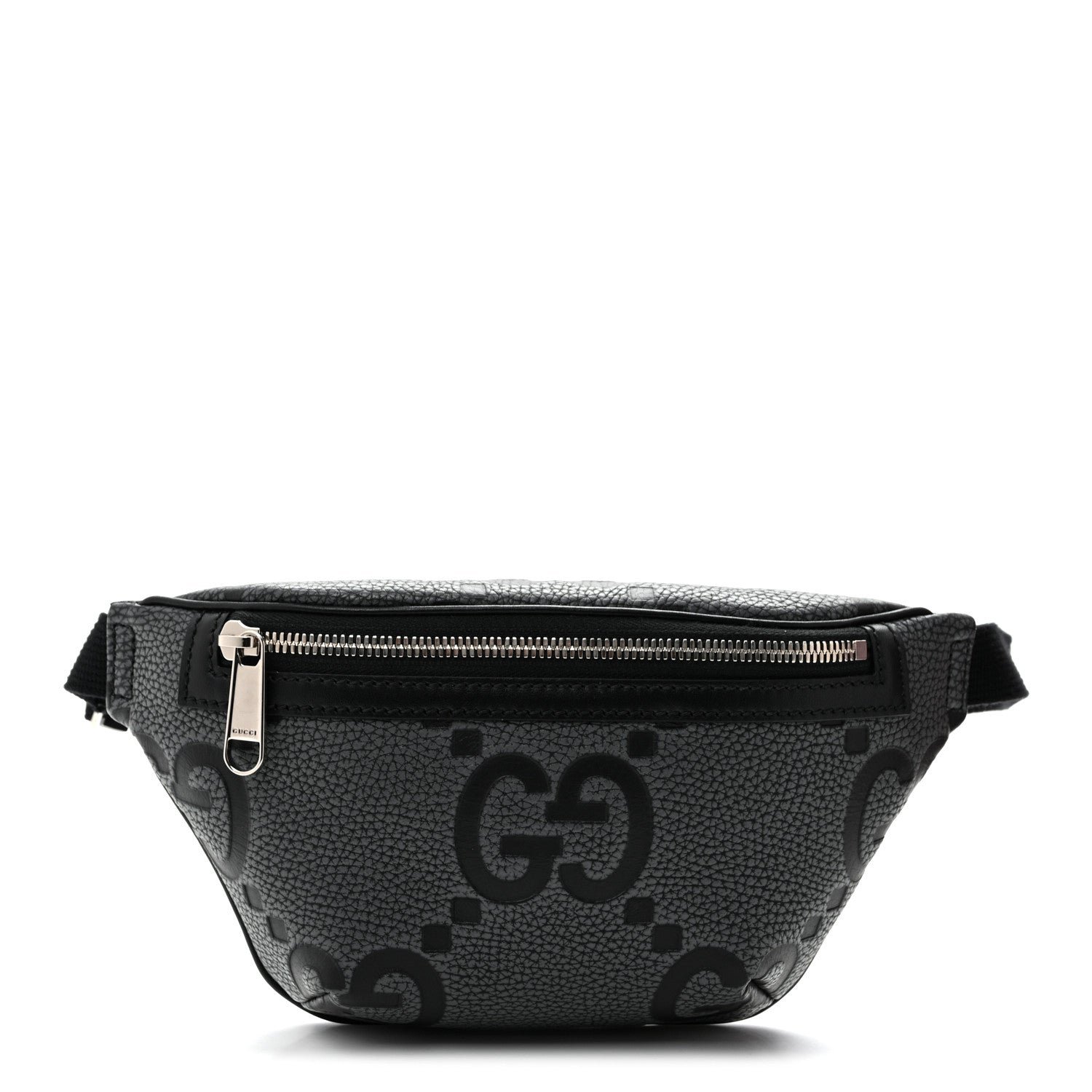 Gucci Piuma Calfskin Jumbo GG Embossed Small Belt Bag Dark Grey Black