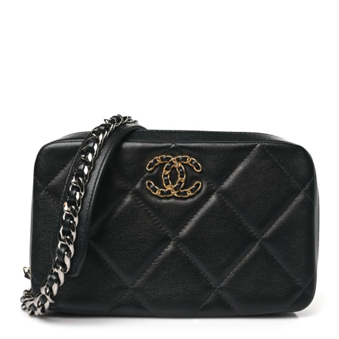 Chanel Lambskin Quilted Chanel 19 Camera Crossbody Case Black