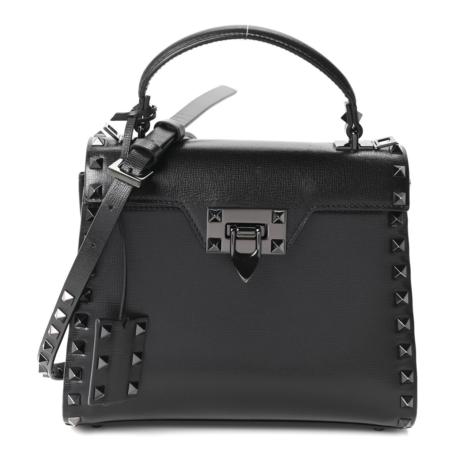 Valentino Garavani Grainy Calfskin Small Rockstud Alcove Top-Handle Flap Bag Black