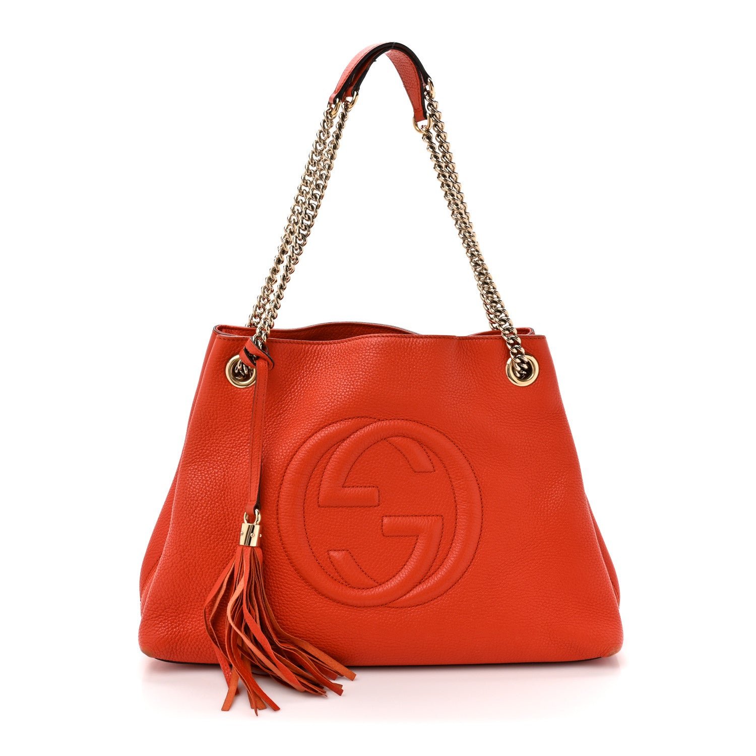 Gucci Pebbled Calfskin Medium Soho Chain Shoulder Bag Sun Orange