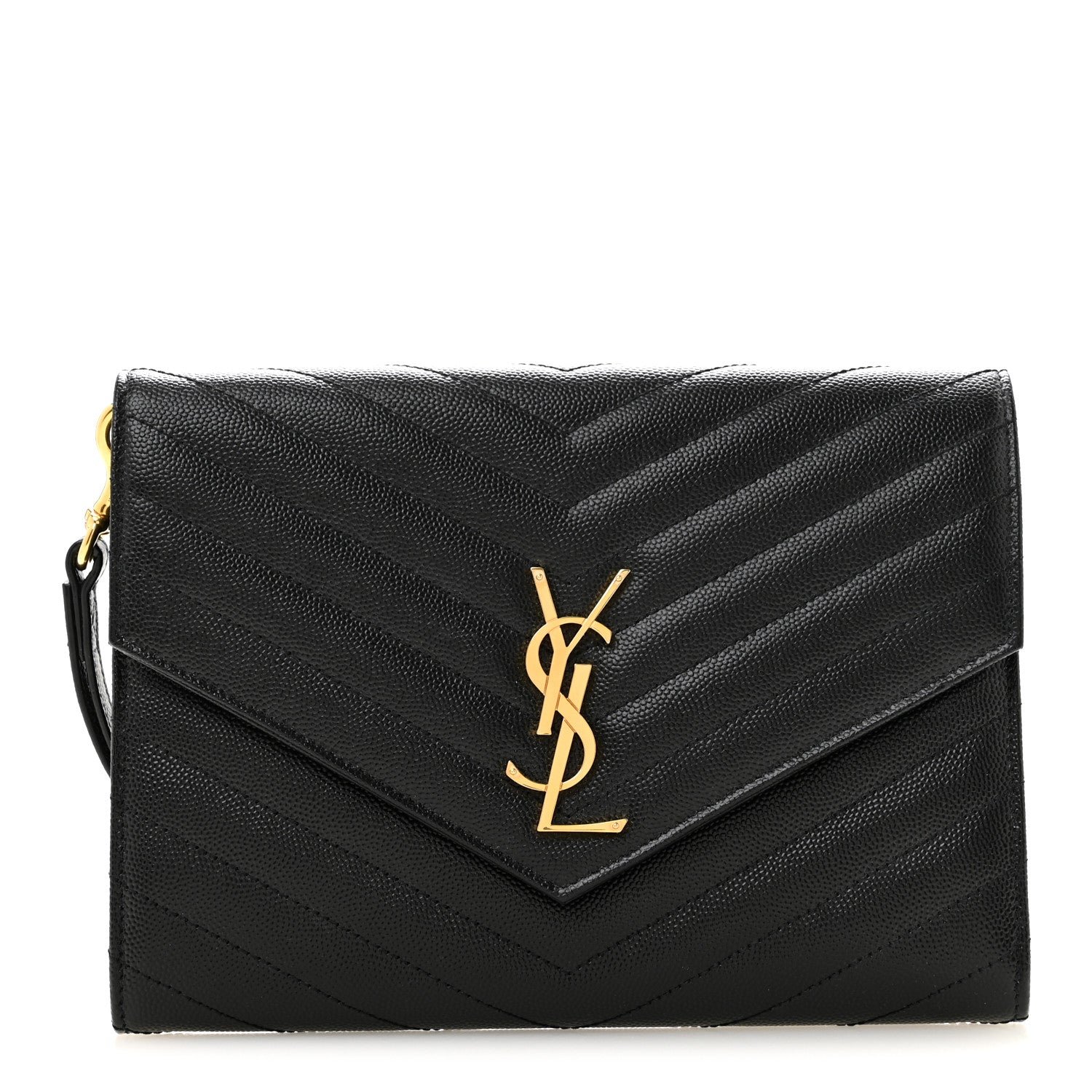 Saint Laurent Grain De Poudre Matelasse Chevron Monogram Envelope Clutch Black