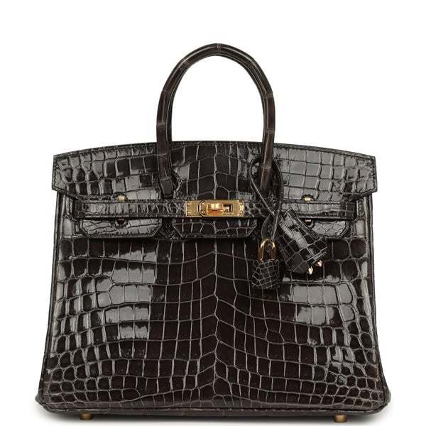 Hermes Birkin 25 Graphite Shiny Niloticus Crocodile Gold Hardware