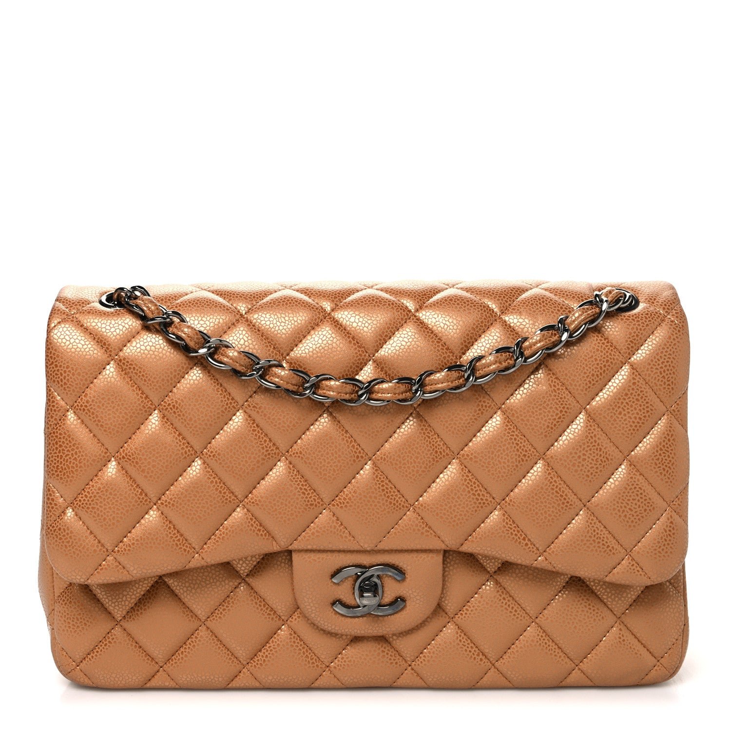 Chanel Metallic Caviar Quilted Jumbo Double Flap Copper