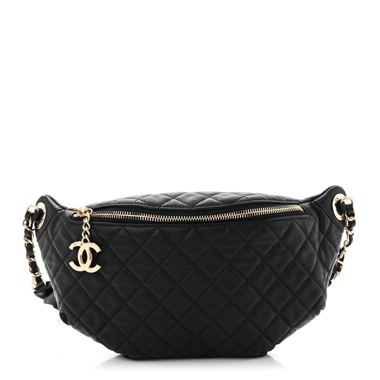 Chanel Calfskin Quilted Banane Waist Bag Fanny Pack Black