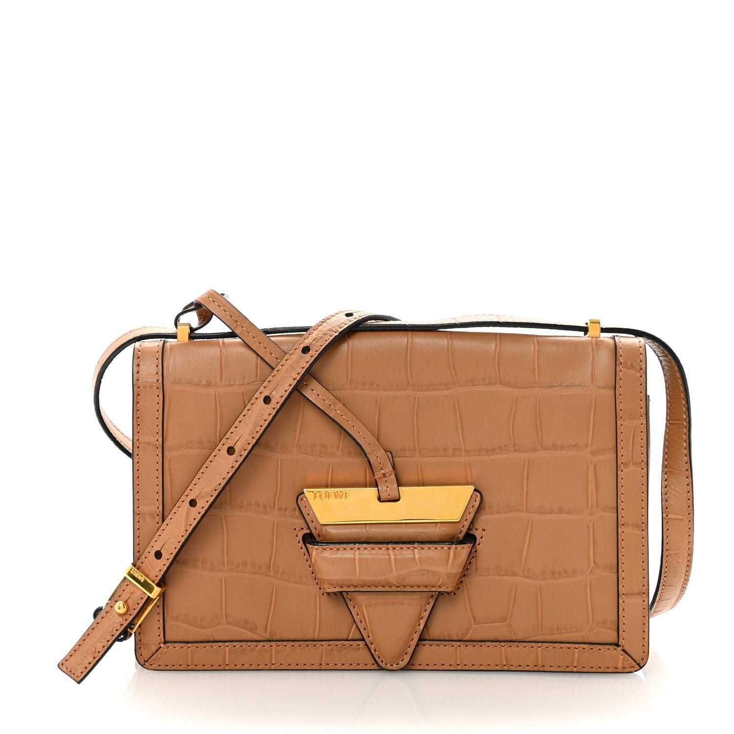 Loewe Loewe Crocodile Embossed Medium Barcelona Shoulder Bag Warm Desert
