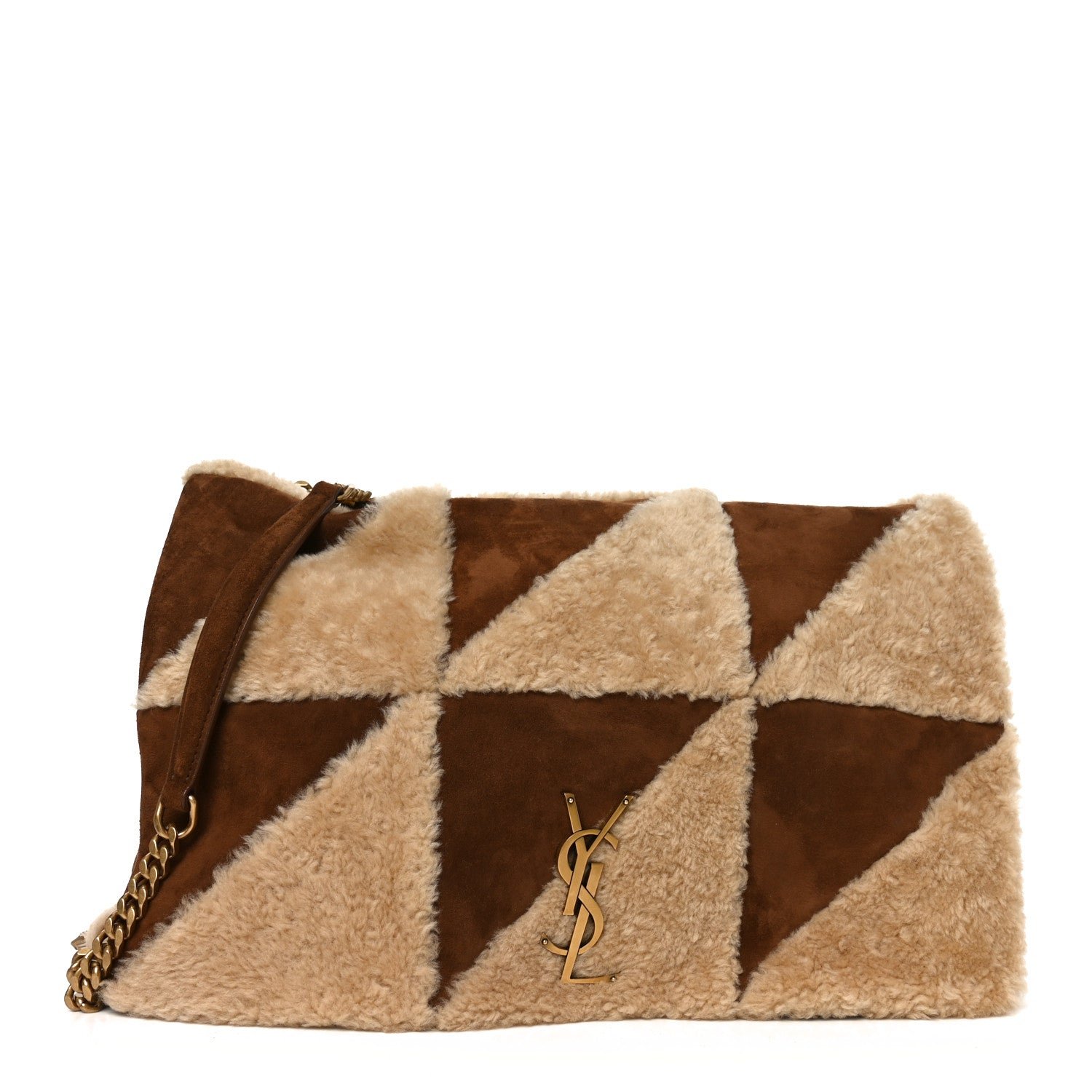 Saint Laurent Suede Shearling Patchwork Monogram Giant Jamie Brown Beige
