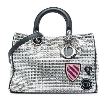 Dior Medium Calfskin Metallic Tweed Patch Diorissimo Satchel