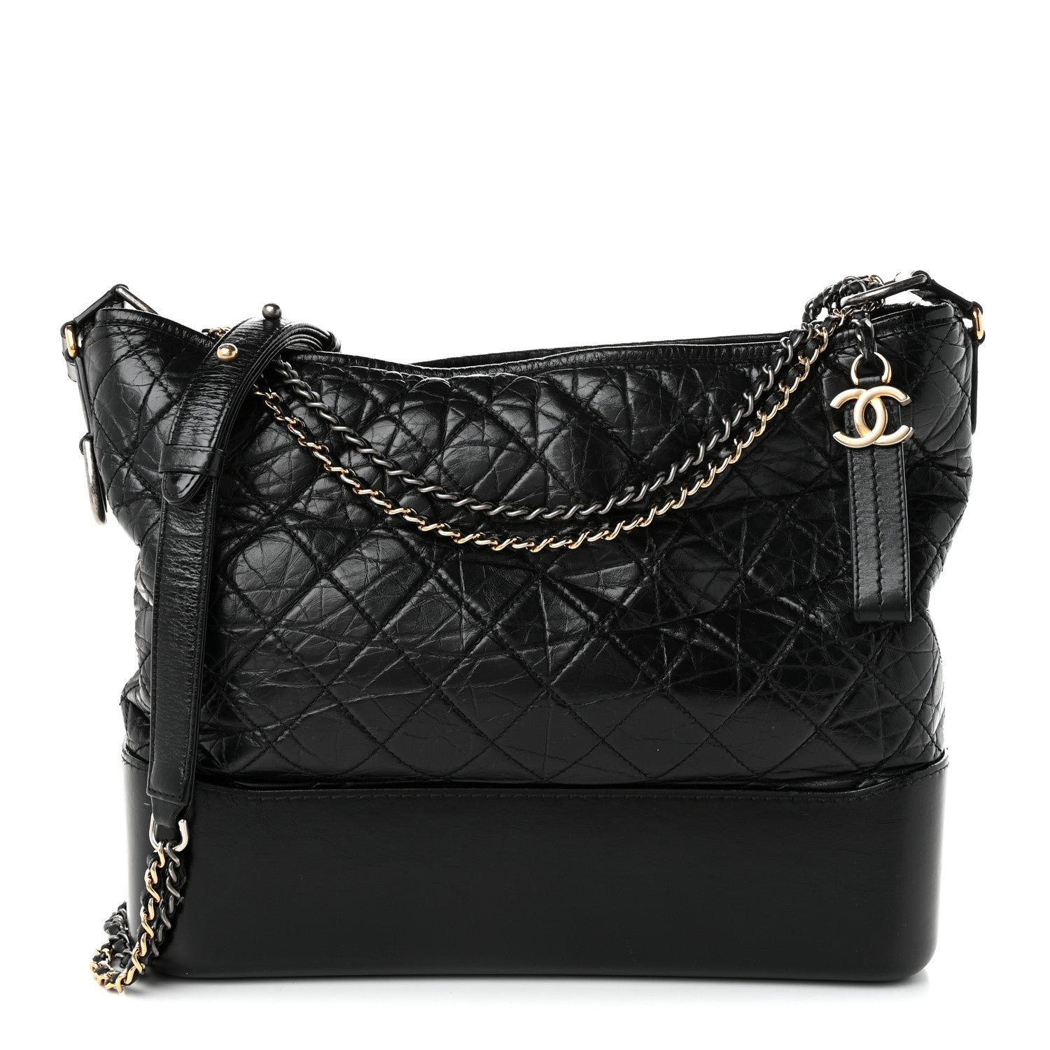 Chanel Aged Calfskin Quilted Large Gabrielle Hobo Black