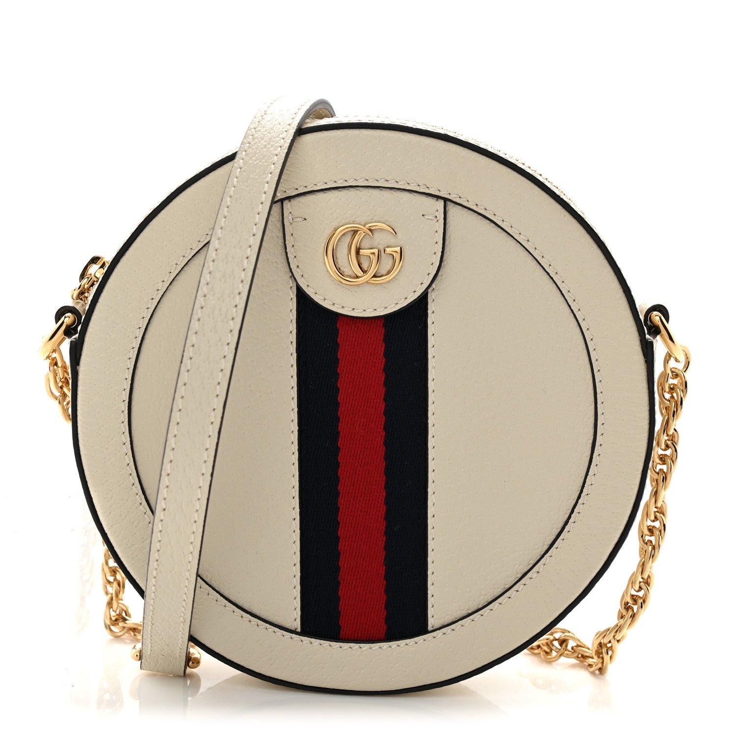 Gucci Textured Calfskin Web Mini Ophidia Round Shoulder Bag Mystic White