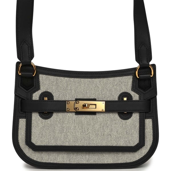 Hermes Hermes Jypsiere Mini Black and Ecru Toile H Black Swift Gold Hardware