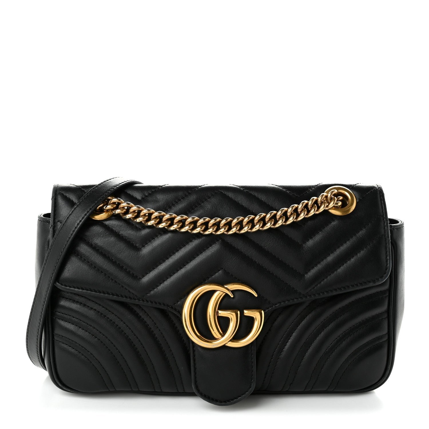 Gucci Calfskin Matelasse Small GG Marmont Shoulder Bag Black