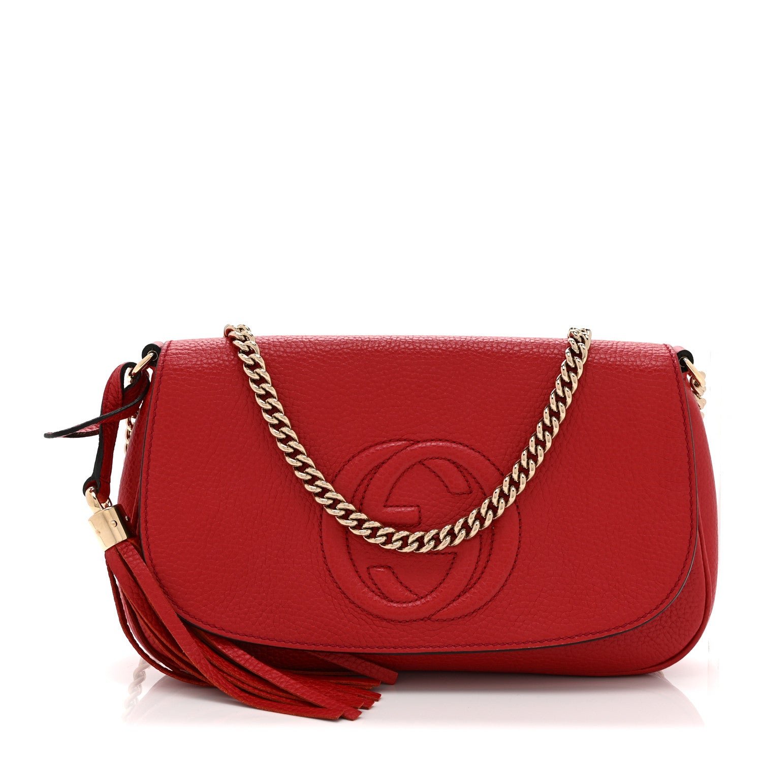 Gucci Pebbled Calfskin Medium Soho Flap Crossbody Vibrant Red