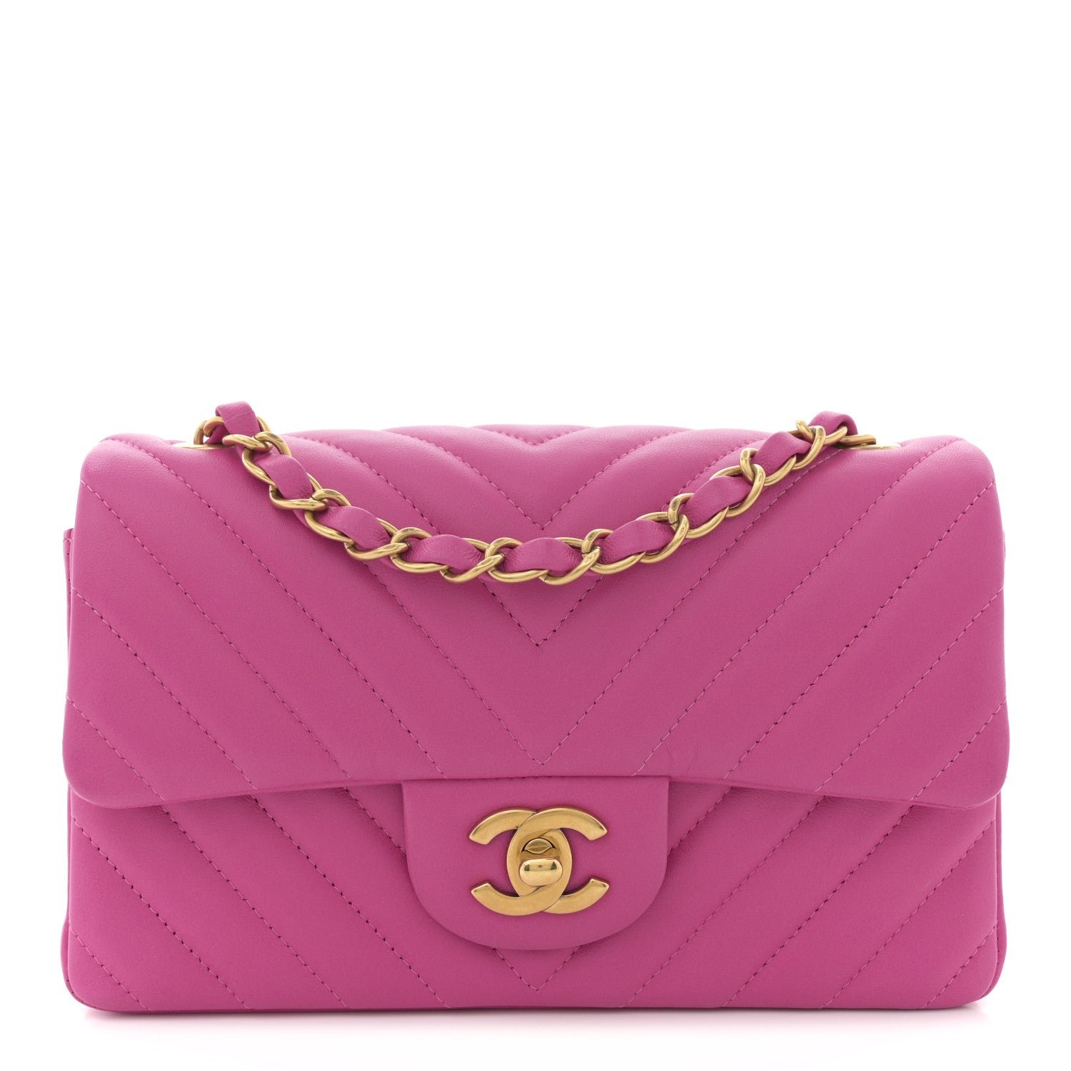 Chanel Lambskin Chevron Quilted Mini Rectangular Flap Pink