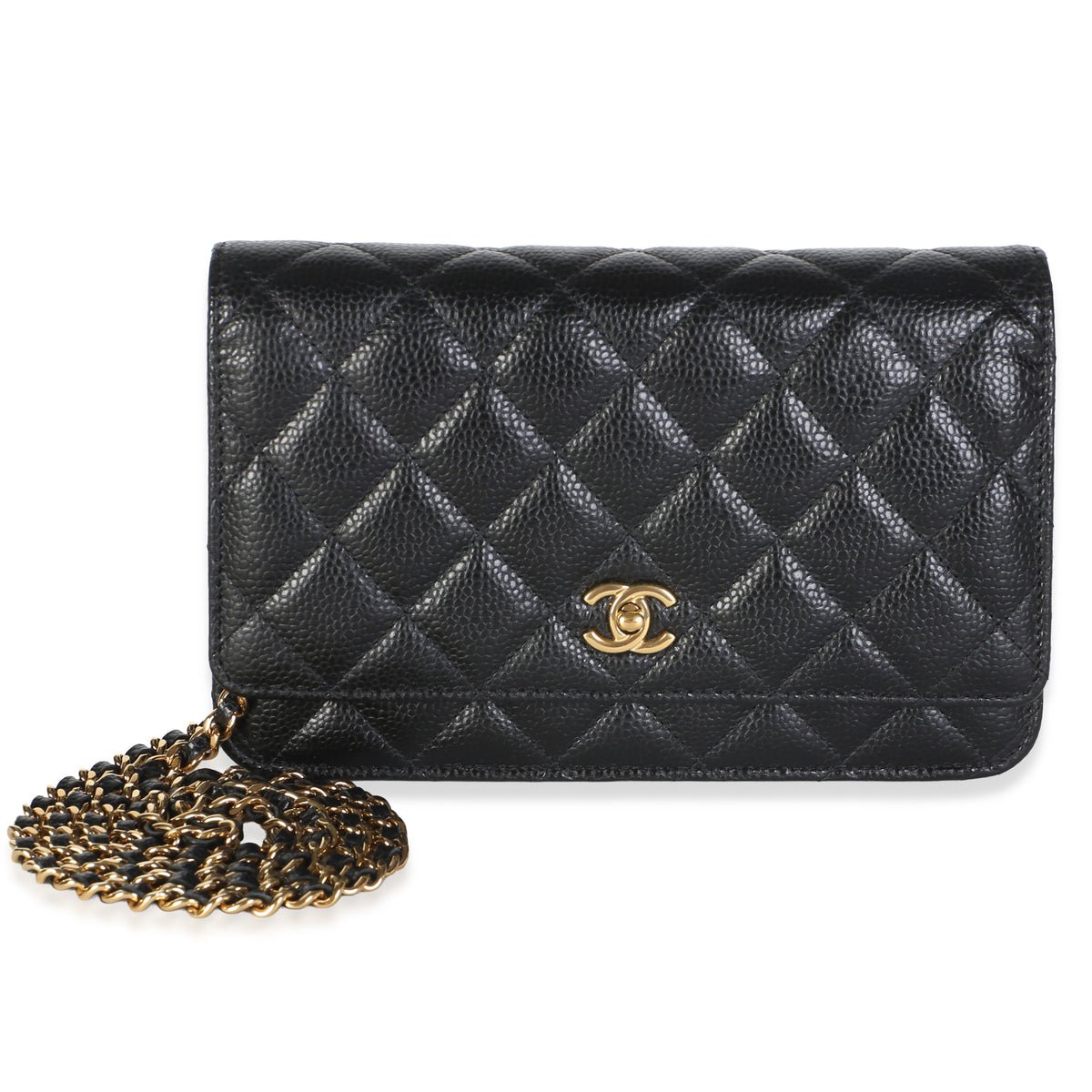 Black Quilted Caviar CC Wallet On Chain