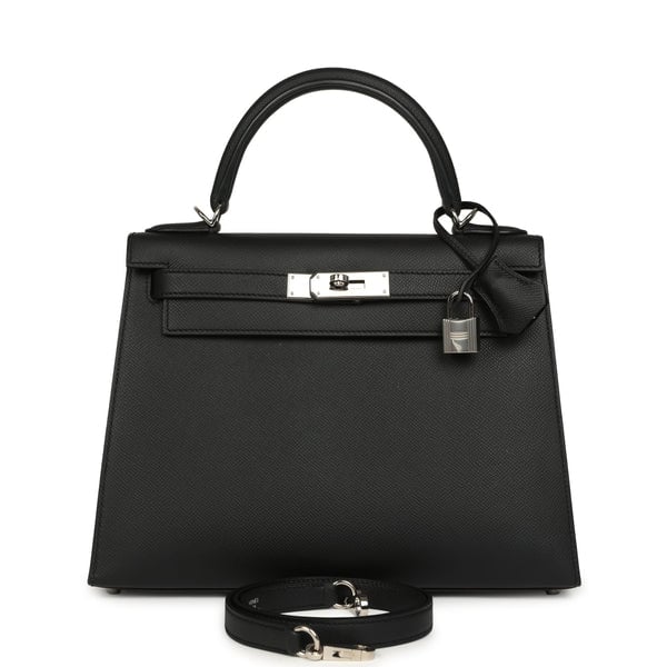 Hermes Pre-owned Hermes Kelly Sellier 28 Black Epsom Palladium Hardware
