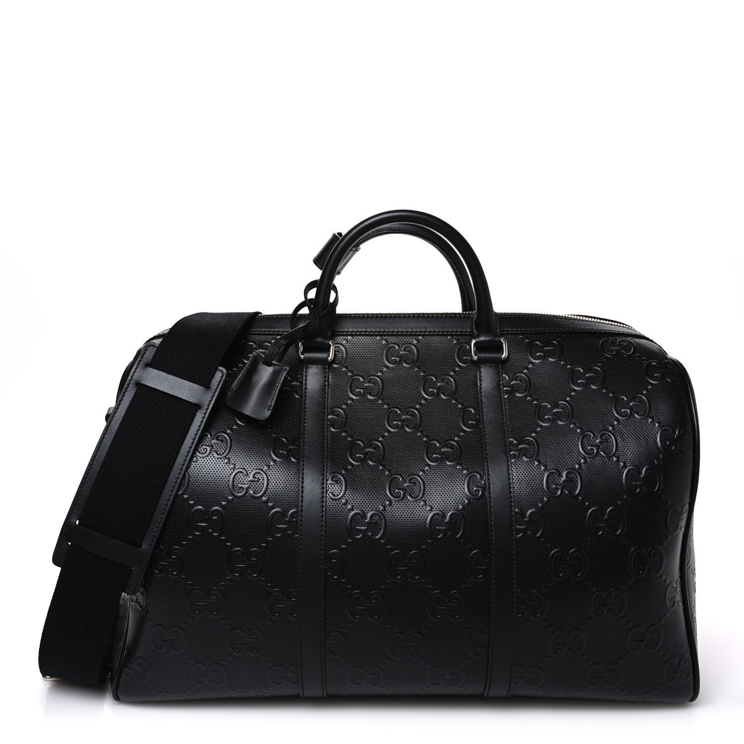 Gucci Calfskin GG Tennis Embossed Duffle Bag Black