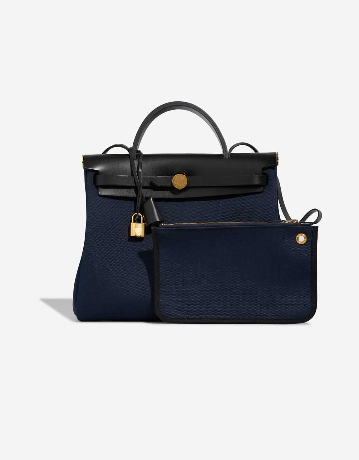 Hermes 
		Herbag 31 Toile / Vache Hunter Bleu Marine / Black    