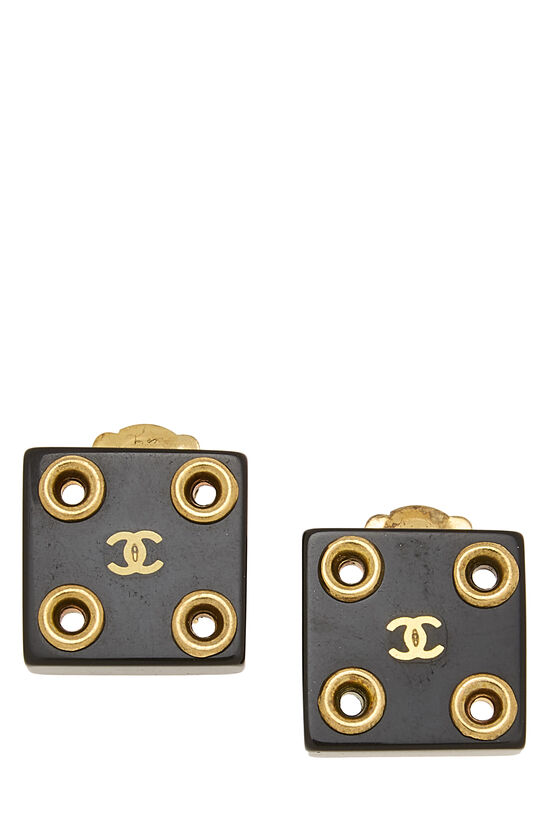 Chanel Black 'CC' Square Earrings