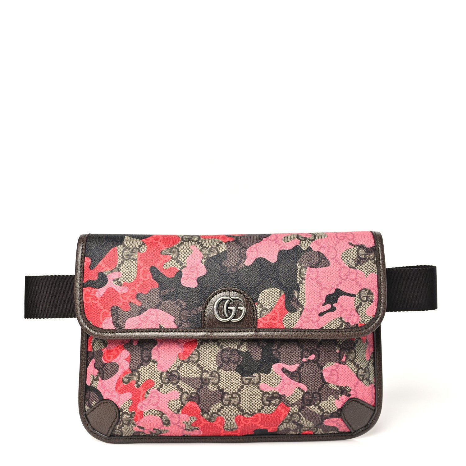 Gucci GG Supreme Monogram Camouflage Textured Dollar Calfskin Ophidia Belt Bag Beige Ebony Pink Red