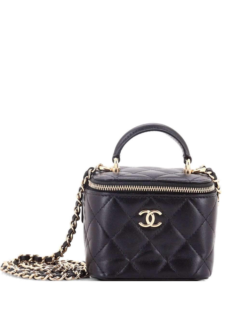 Classic Top Handle Vanity Case with Chain Quilted Lambskin Mini crossbody bag